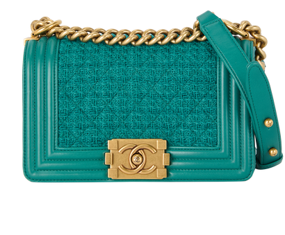 Tweed Small Boy Flap, &pound;1,700, Handbags, Green, Fabric/Leather, Front view